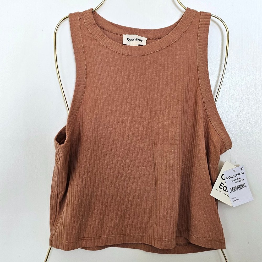 NWT Open Edit by Nordstrom Ribbed Knit Organic Cotton Tank in Tan Mocha L